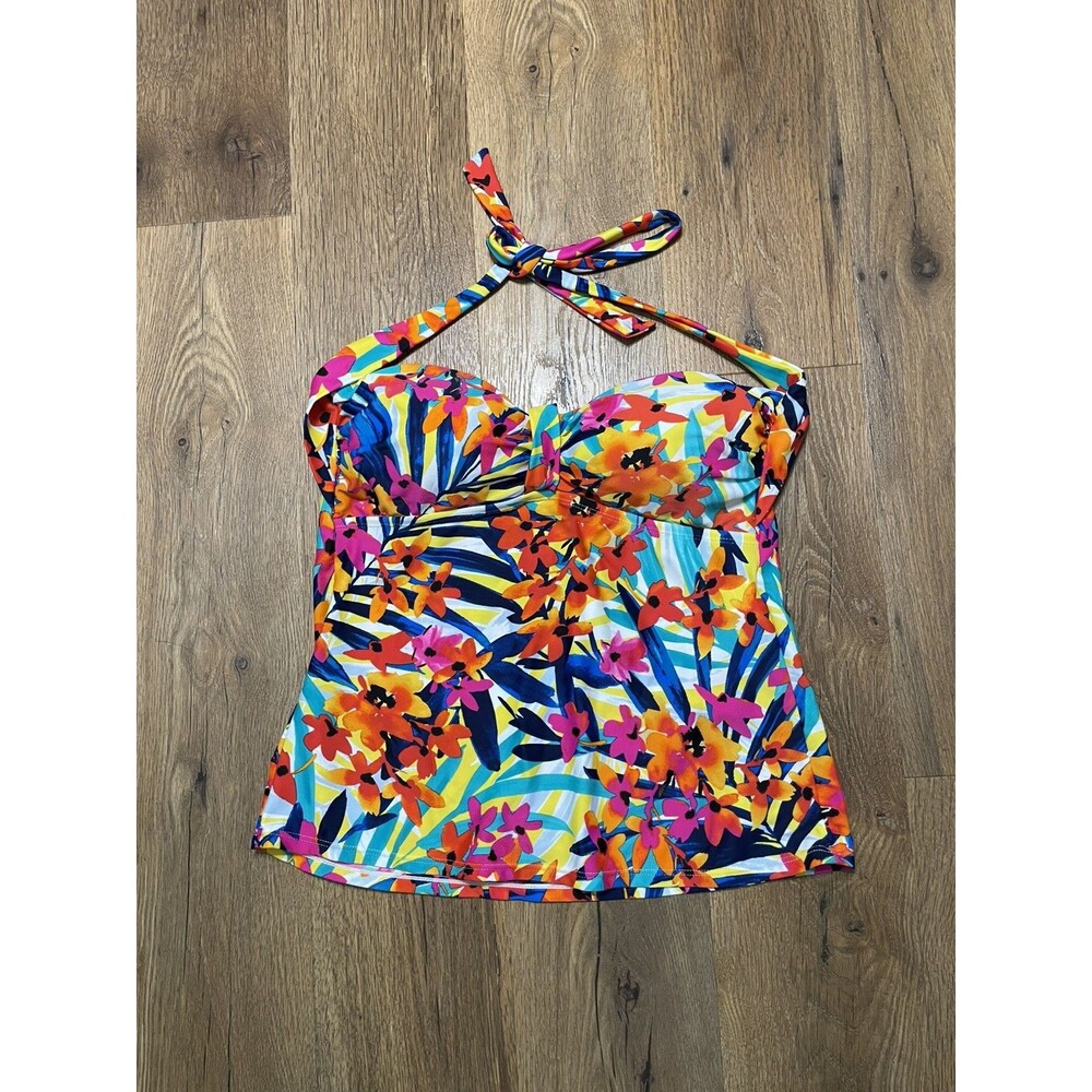 Chaps Swim Size 14 Top Padded Womens , Orange, Multicolor